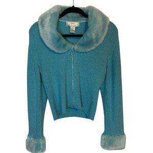 Lisa International Women's Cardigan Sweater Size Large- Aqua turquoise  Zip-up
